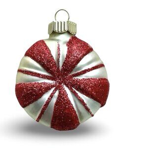 Christopher Radko Peppermint Candy Christmas Ornament Glass White Red Glitter